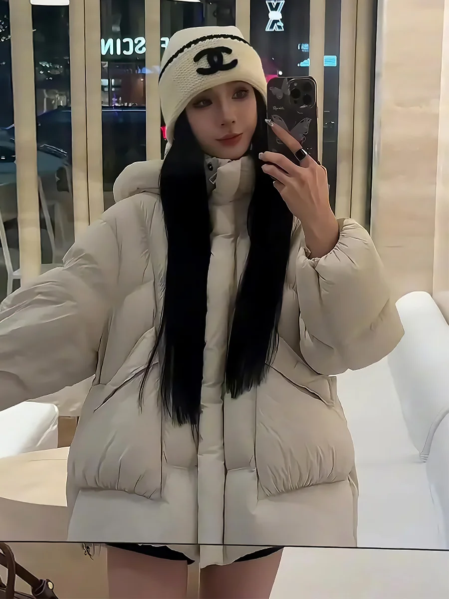 

Женская утепленная белая пуховая куртка-пуховик с капюшоном, теплая, стандартной длины, без бренда