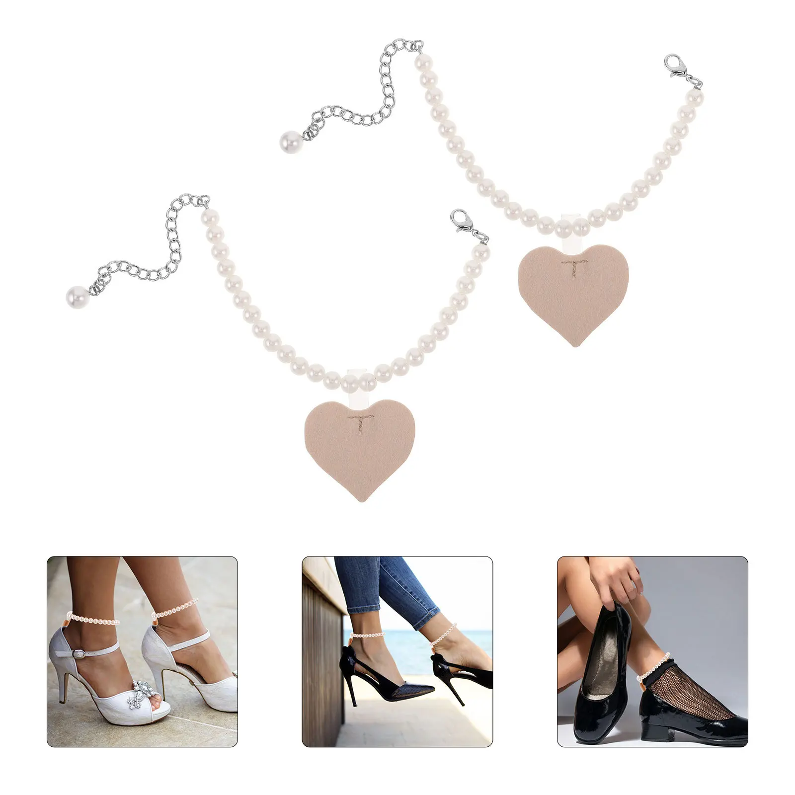 

1 Pair Anti-Slip Heel Chains Simulated Pearl Shoe Clips Adjustable Strap For Wedding Party Professional Wear Non-Slip Shoe