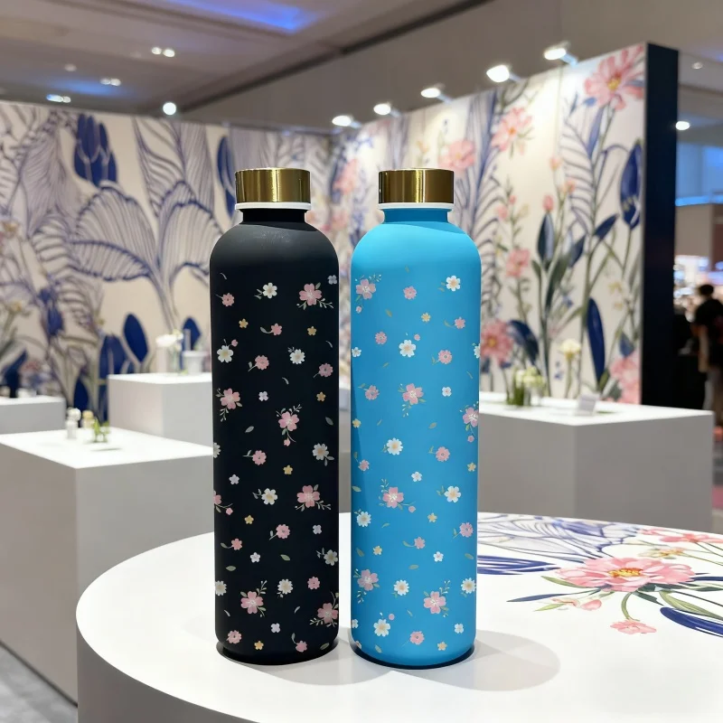 3D Printed 1000ml Large-Capacity Water Cup with Full-Printed Cartoon Floral Patterns – Fresh & Minimalist Style, Frosted Premium