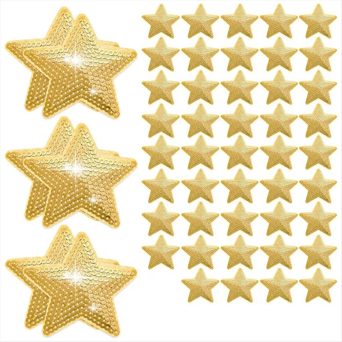 ABLG 50 Pcs Star Sequins Sew Iron on Applique Star Embroidered Patches Star Shape Repair Patch DIY (Gold)