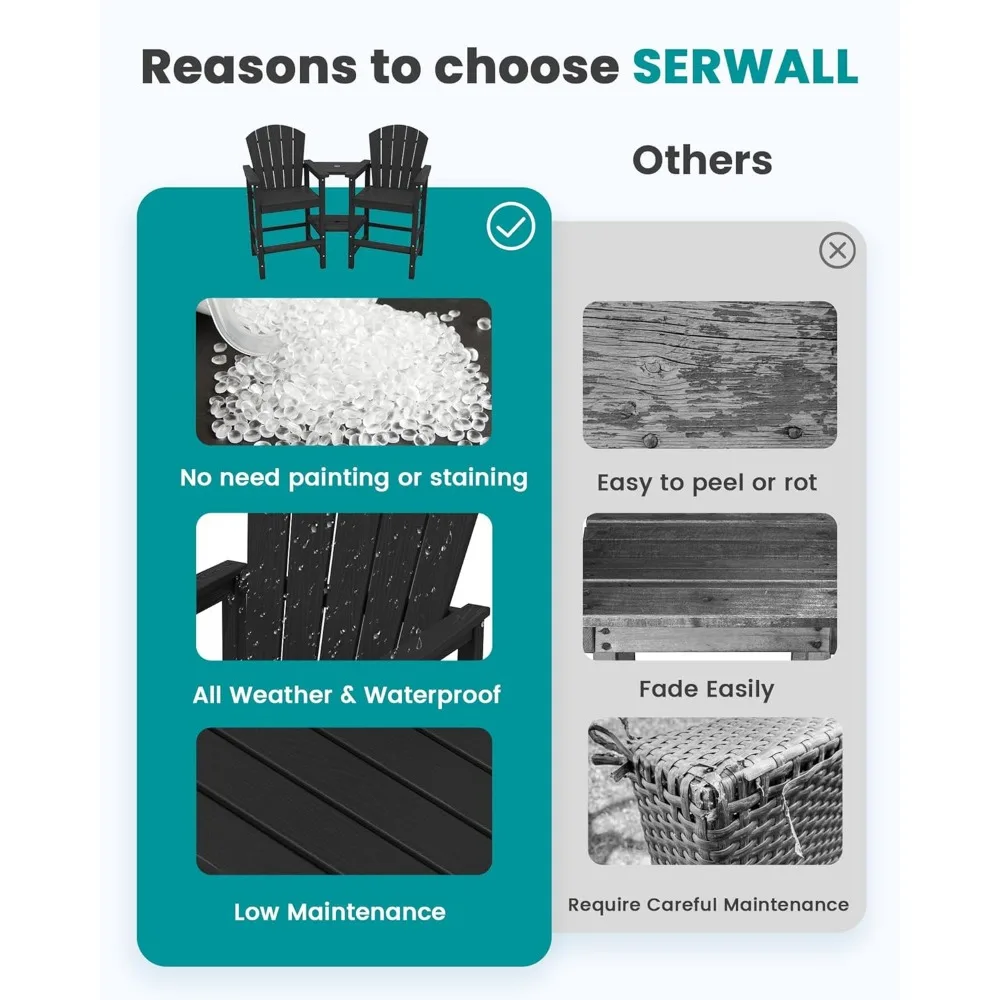 مجموعة كراسي آديرونداك الطويلة مكونة من 2 مع صينية توصيل بطبقة مزدوجة، وكراسي خارجية بارتفاع شريط HDPE، وشريط آديرونداك يشبه الخشب #5