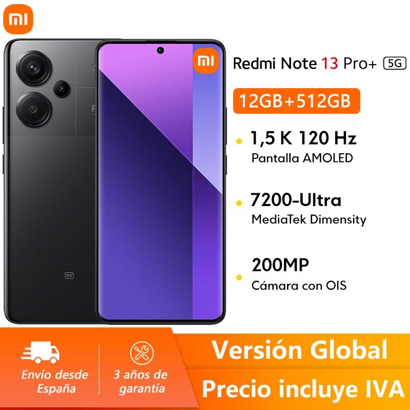 Xiaomi Redmi Note 13 Pro Plus 5G Smartphone 12 GB 512 GB 200MP OIS camera AMOLED curved 6,67 120Hz charging 120W