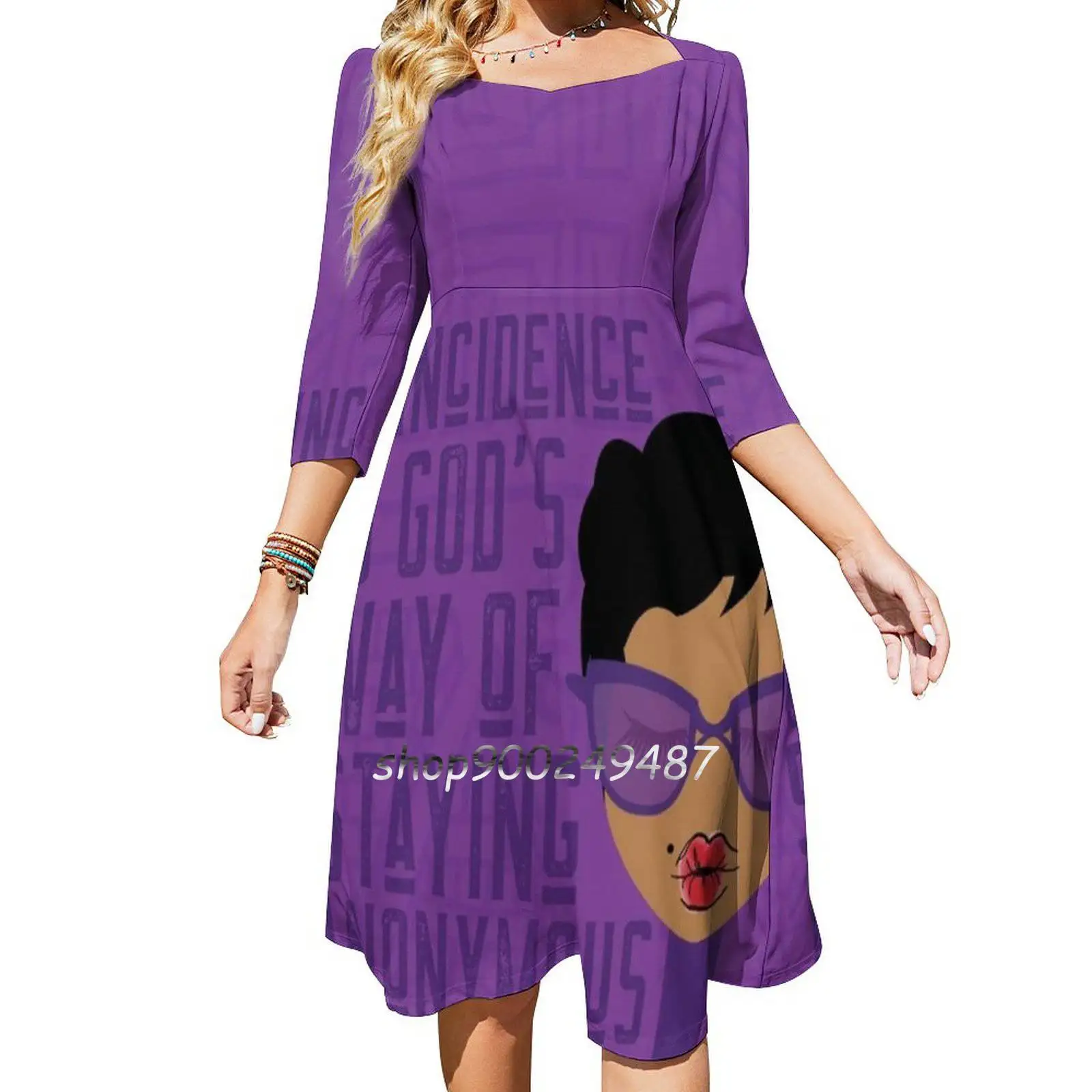 Coincidence Is God'S Way Of Staying Anonymous Women Casual High Waist Mini Dress Short and Long Sleeve Dresses Fashion Dress