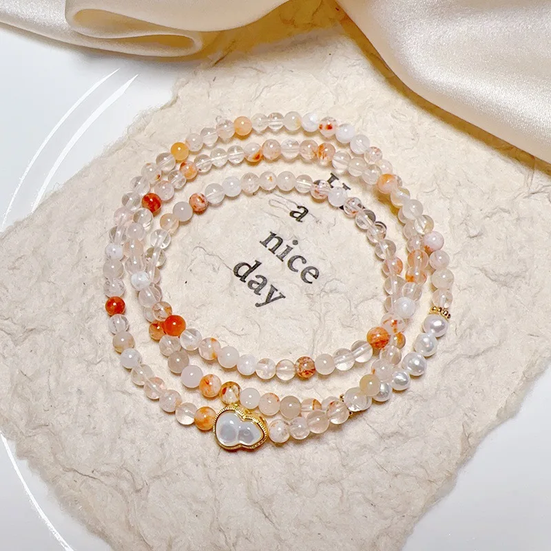 

4mm Multi-turn Beaded Bracelet for Women Natural Red Botswana Agate Crystal Freshwater Pearls Shell Gourd Charm Jewelry 1609