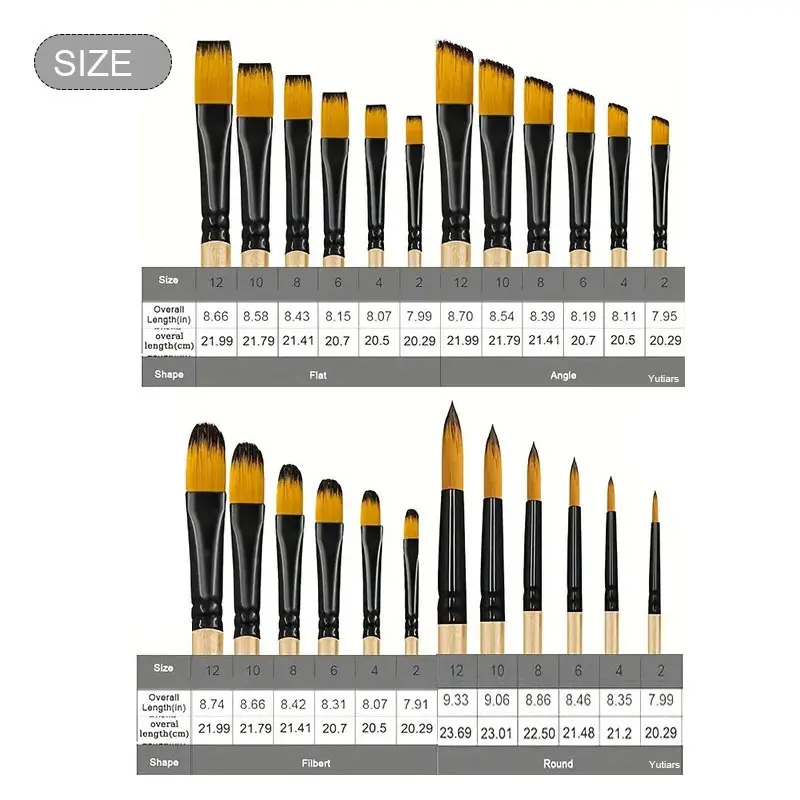6-teiliges professionelles Pinselset, weiche Nylon-Filbert-Pinsel, eckige, flache, runde, spitze Spitzen für Aquarell-, Öl- und Acrylmalerei – Detail 4