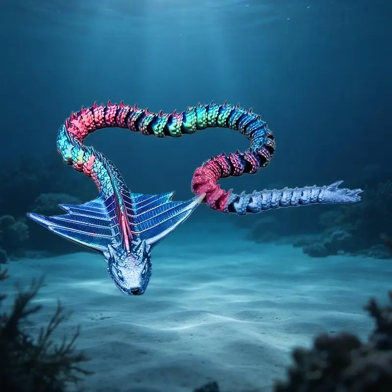3D Printed Serpent Dragon Snake Movable Articulated Joints Simulation Viper Snake Figurine Desktop Ornament Christmas Gifts