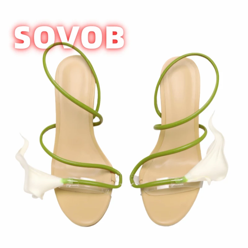 

Flower High Heels Sandals for Women Open Toe Floral Stilettos Strappy Wedding Pumps Shallow Fashion Slingback Slip On Sandals