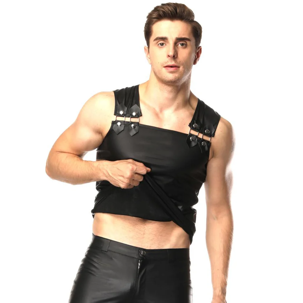 Costume de scène de Club pour hommes, chemise d'imitation, taille Xl, noir, Design slim, façonnage du corps, tenue de spectacle