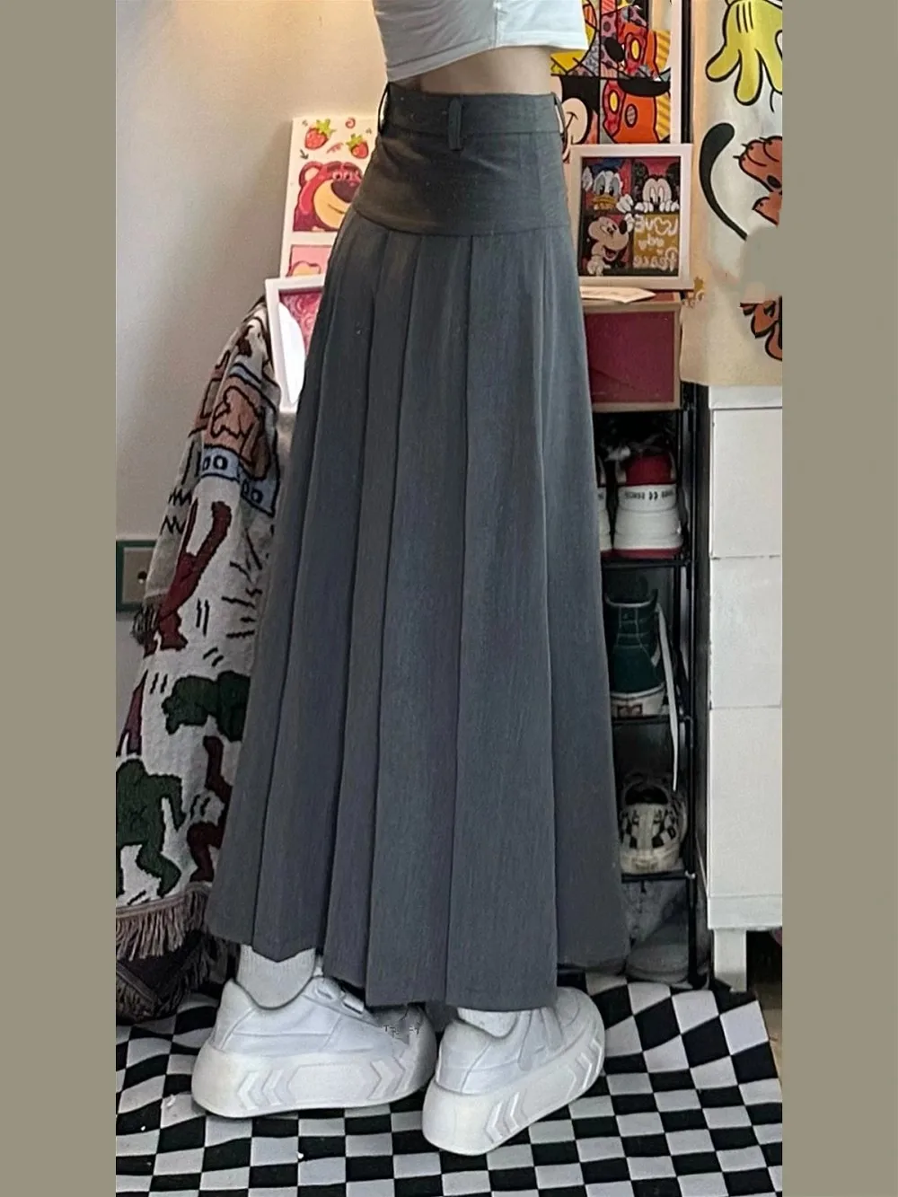 

Busin Casual Women's plus Size A-Line Midi Skirt High Waist Pleated Slimming Drapey Summer Long Skirt Faionable All-Match