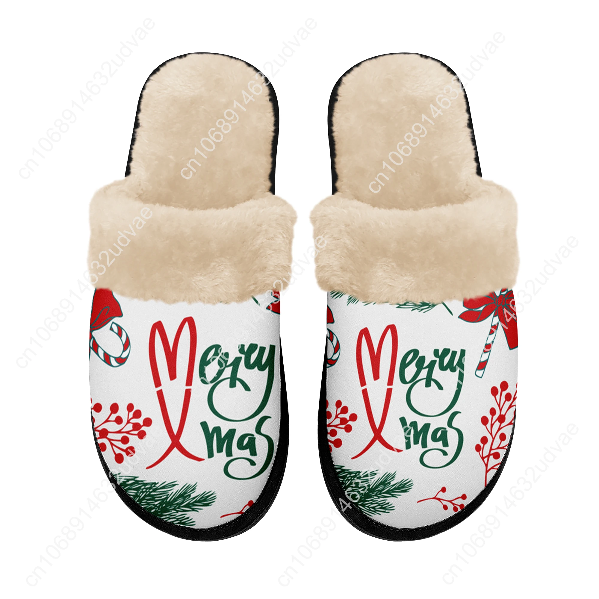 Dropshipping Print On Demand Custom Fur Slippers Christmas Xmas Design