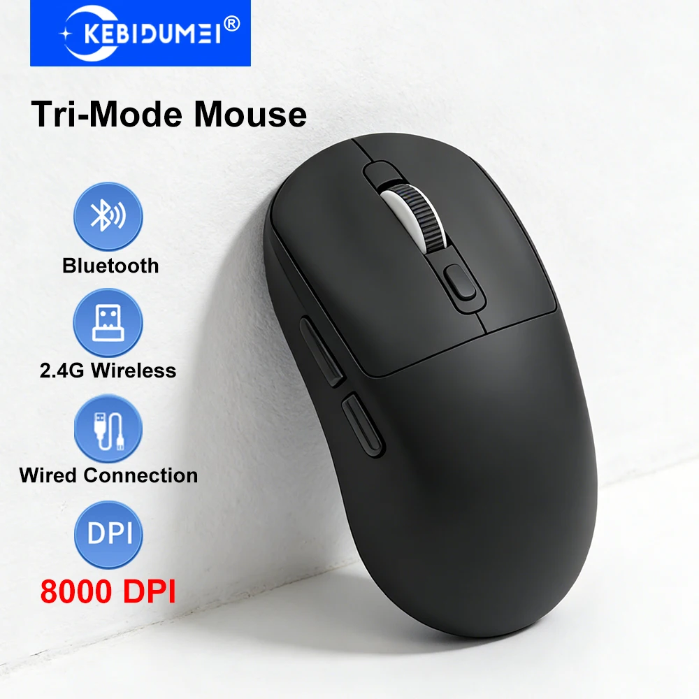 

KEBIDUMEI Tri-Mode Mouse 8000DPI Gaming Mouse Bluetooth Mouse Wired/BT/2.4G Wireless Mouse Rechargeable Silent Mice for Laptop