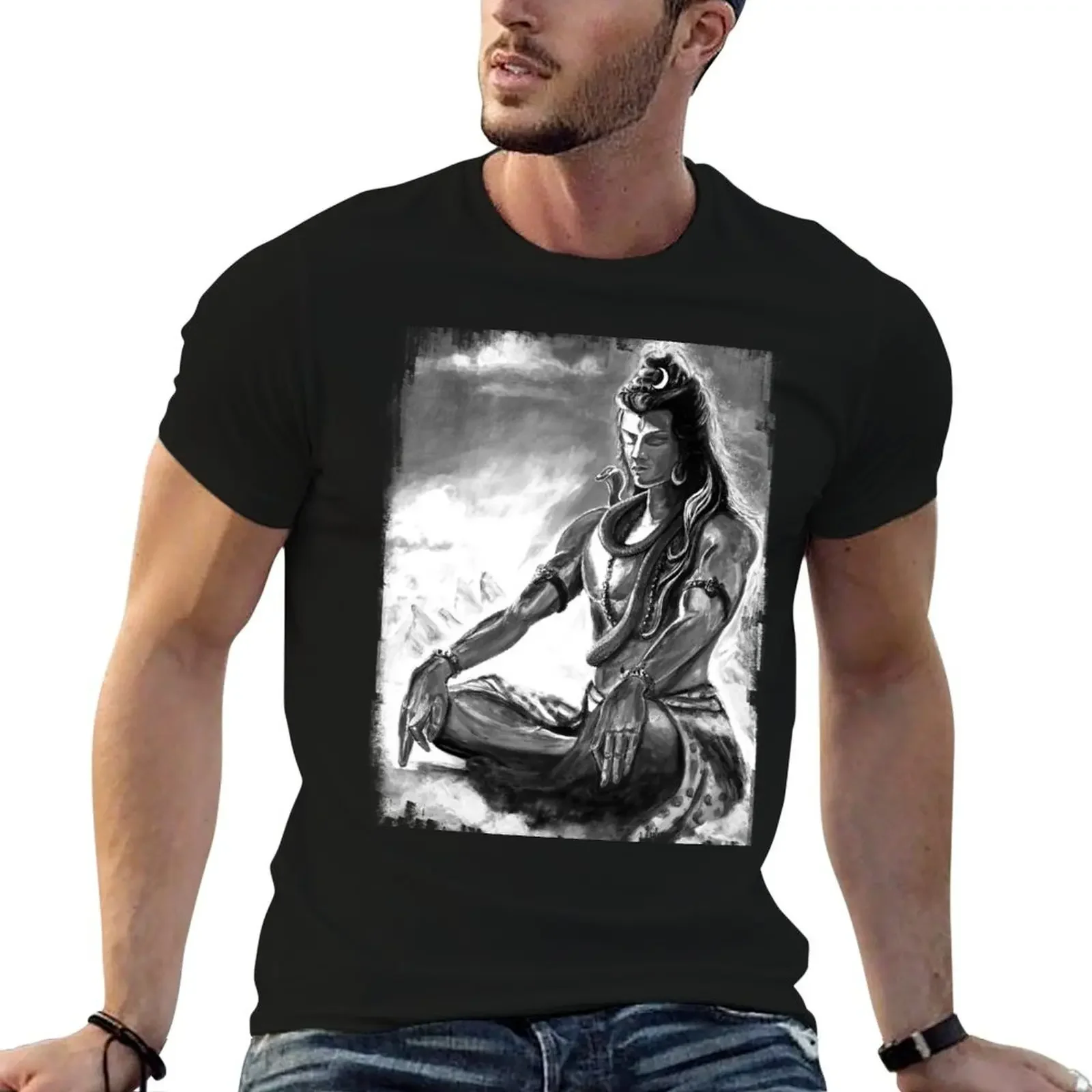 

Eternal Shiva in Eternal meditation - Black and white T-Shirt clothes Man t-shirt mens designer t shirt