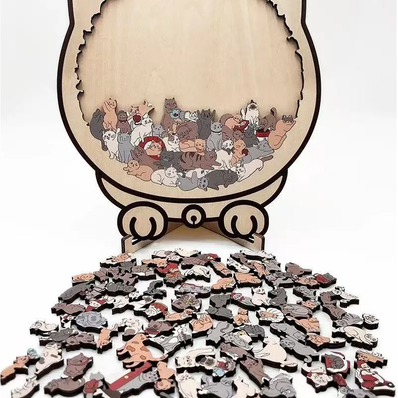 135 قطعة على شكل قطة خشبية بازل قطع فريدة من نوعها غير النظامية لغز قطع لعبة عيد الميلاد هدايا عيد الميلاد لمحبي القط ديكورات المنزل