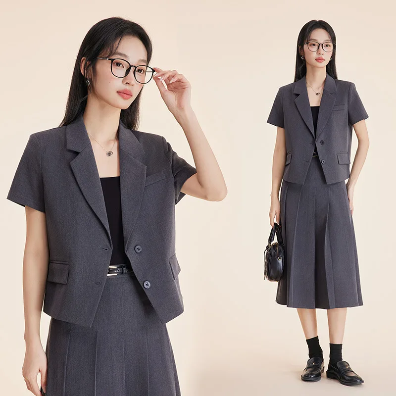 

Женский костюм с коротким рукавом, платье2025Новый летний костюм для торжественных случаев для миниатюрных женщин, комплект из двух предметов