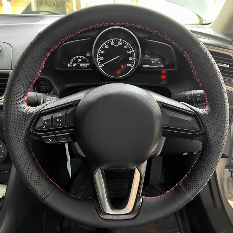 

Hand Braid Steering Wheel Cover Perforated Microfiber Leather For Mazda 3 Axela 6 Atenza CX-5 2017 CX-3 CX-4 2018 2019 CX-9 2016
