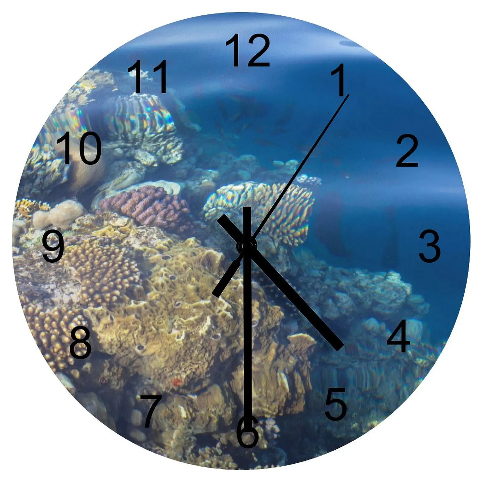 

Hallway Wall Clock Animated fish schools Clocks 12 inch Silent Wooden Round 3D Display Patterned Abstract