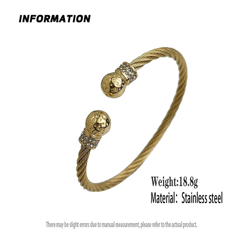 Wire button double ball stainless steel gold plated 18K bracelet, high quality waterproof silver jewelry, gift for wife