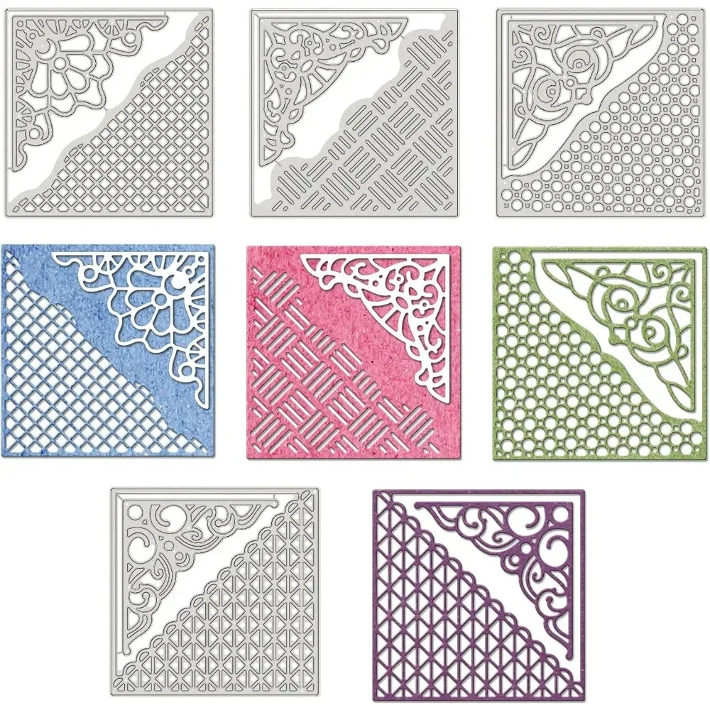 4 Pieces Square Hollow Out Background Frame Cutting Dies Metal Corner Lace Die Embossing Stencils for DIY Card Scrapbooking