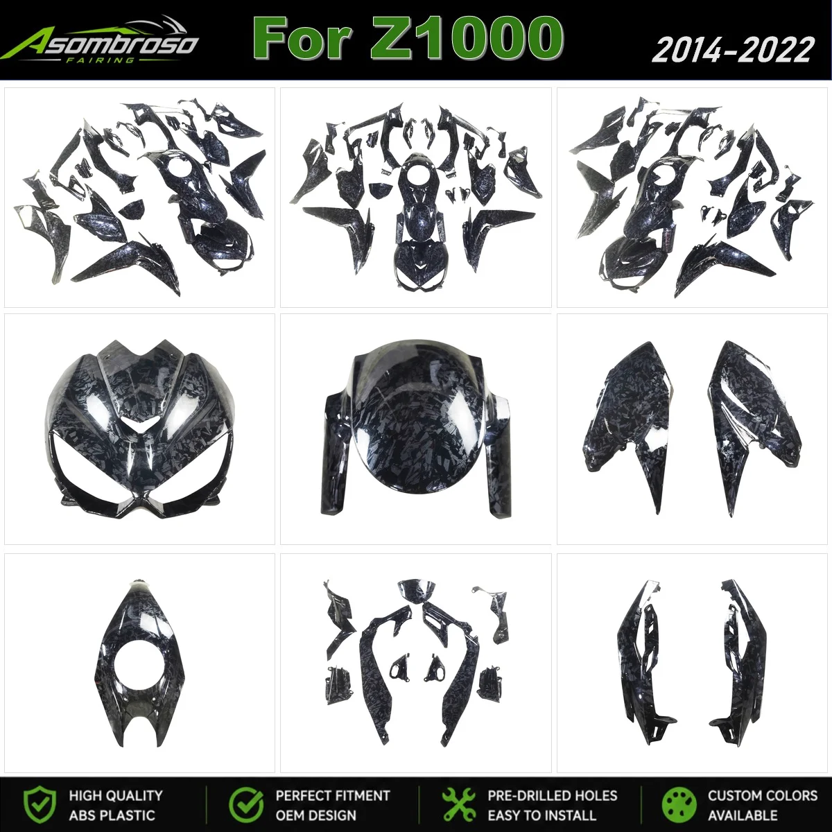 Forged Carbon Fiber Body Panels Set For Kawasaki Z1000 2014 2015 2016 2017 2018 2019 2020 2021 2022 Replacement Fairing Kit