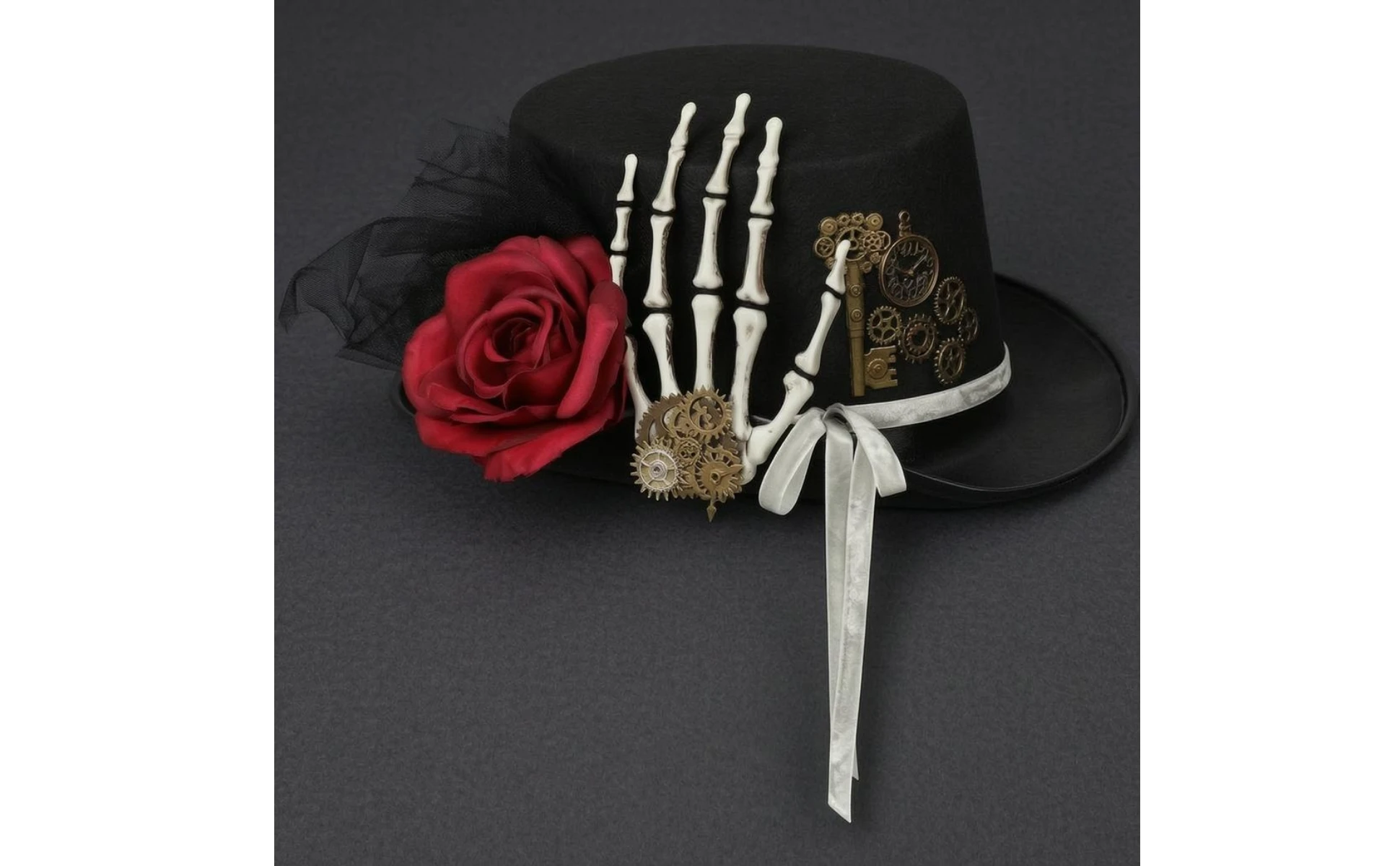 Gothic Steampunk Hat Gear Accents Gothic Top Hat Headwear Tulle Trim Gothic Steampunk Hat Gear Accents Gothic Top Hat Headwear Tulle Trim