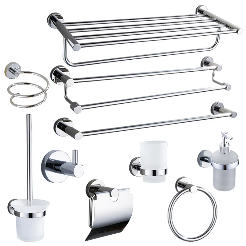 

High Quality Stainless Steel Bathroom Accessories Set Towel Rack Toilet Paper Holder Hook Toilet Brush Holder For Bathroom