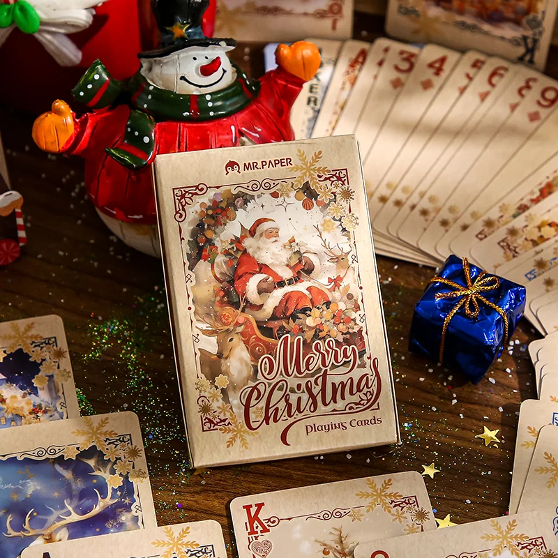 

Mr. Paper Christmas Cover Poker Cards 55/Box Merry Christmas White Bearded Old Man Retro Poker Cards Holiday Toy Gift for Family