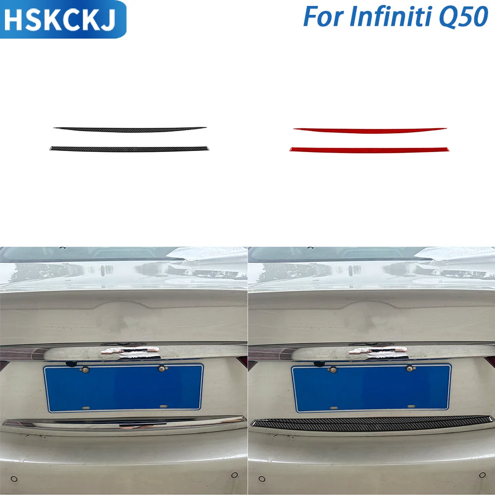 

Для Infiniti Q50 2014——2020 настоящее углеродное волокно, полоски багажника автомобиля, накладка, наклейка, декоративные аксессуары для интерьера
