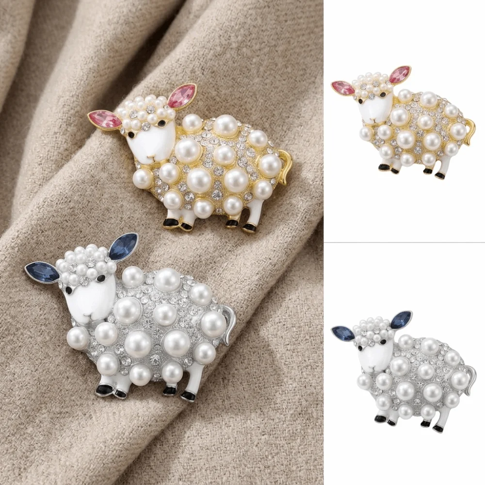 Pearl Sheep Brooch Rhinestone Cute Sheep Shape Brooch Pin Versatile Creative Style Cardigan Closure Pin Cardigan Coat Styling