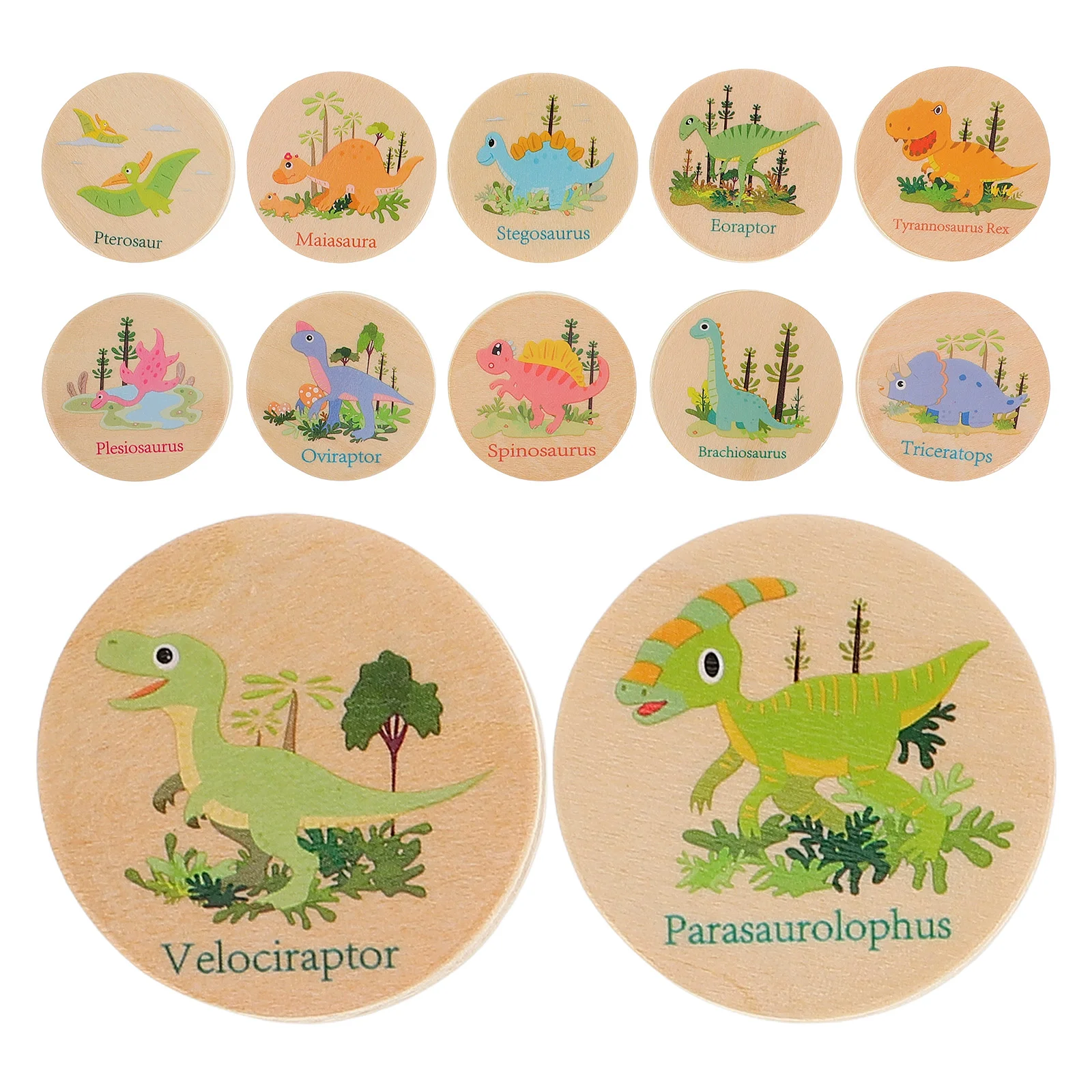 24 Pcs Dinosaur Memory Chess Game Knobs for Dresser Kids Puzzle Toddler Toy Bedpan Wooden Animal Matching Creative