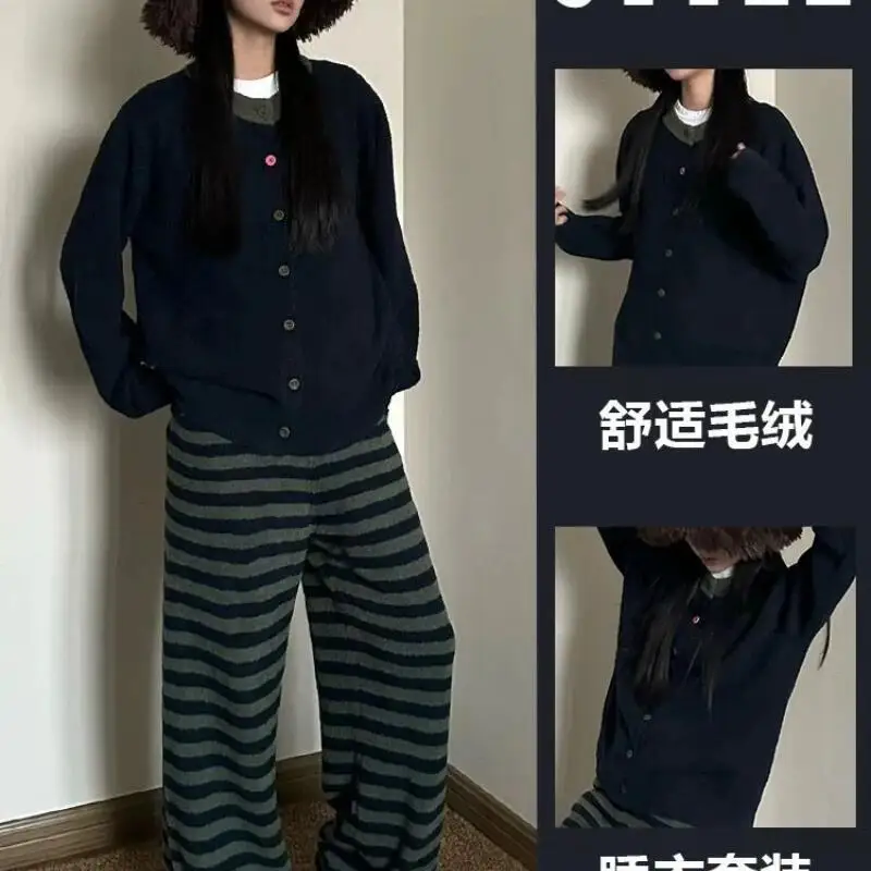 

Half-Pile Women's Pajama Set Winter Coral Fleece Pj Thicken Sleepwear Sweet Nightwear Keep Warm Wearable As Outerwear Homewear