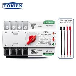 TOMZN 3 Phase Din Rail ATS Dual Power Automatic Transfer Switch Electrical Selector Uninterrupted Power 4P 63A 100A 125A