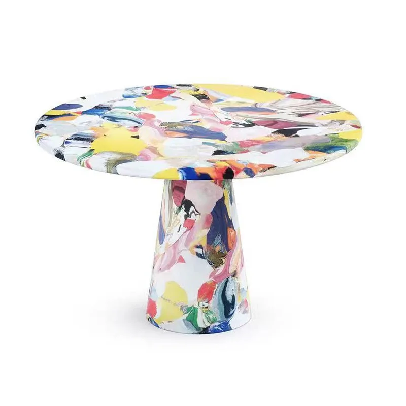 Artist creative design light luxury color hand-painted casual dining table fiberglass living room garden table