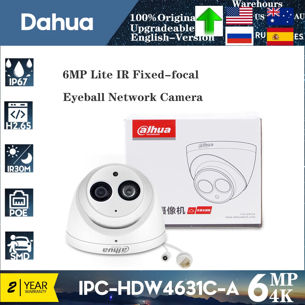 Original Dahua IPC-HDW4631C-A 6MP Built-in mic IR security cctv Dome Camera Night Vision Surveillance Video For IPC Web camera