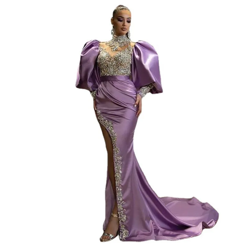 2024 New Princ Sve Abito da sera lungo Dr aderente su misura Oro spruzzatura Ele Vita alta Fibra sintetica Dr