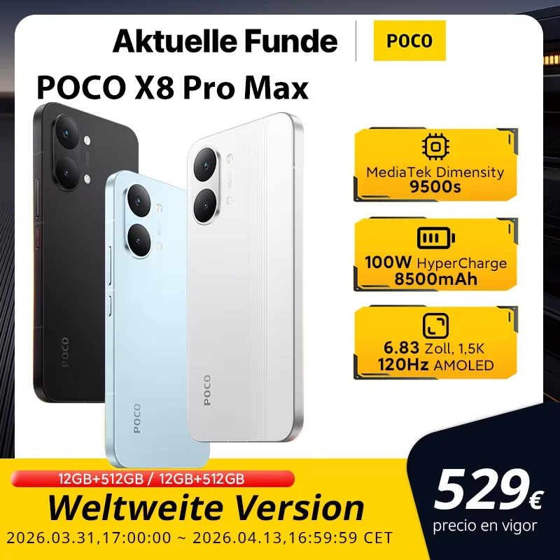 Version Globale POCO X8 Pro Max Smartphone Dimensity 9500s 8500mAh (typ) 100W HyperCharge 6.83" 1.5K 120Hz IP68 Téléphone Portable POCO