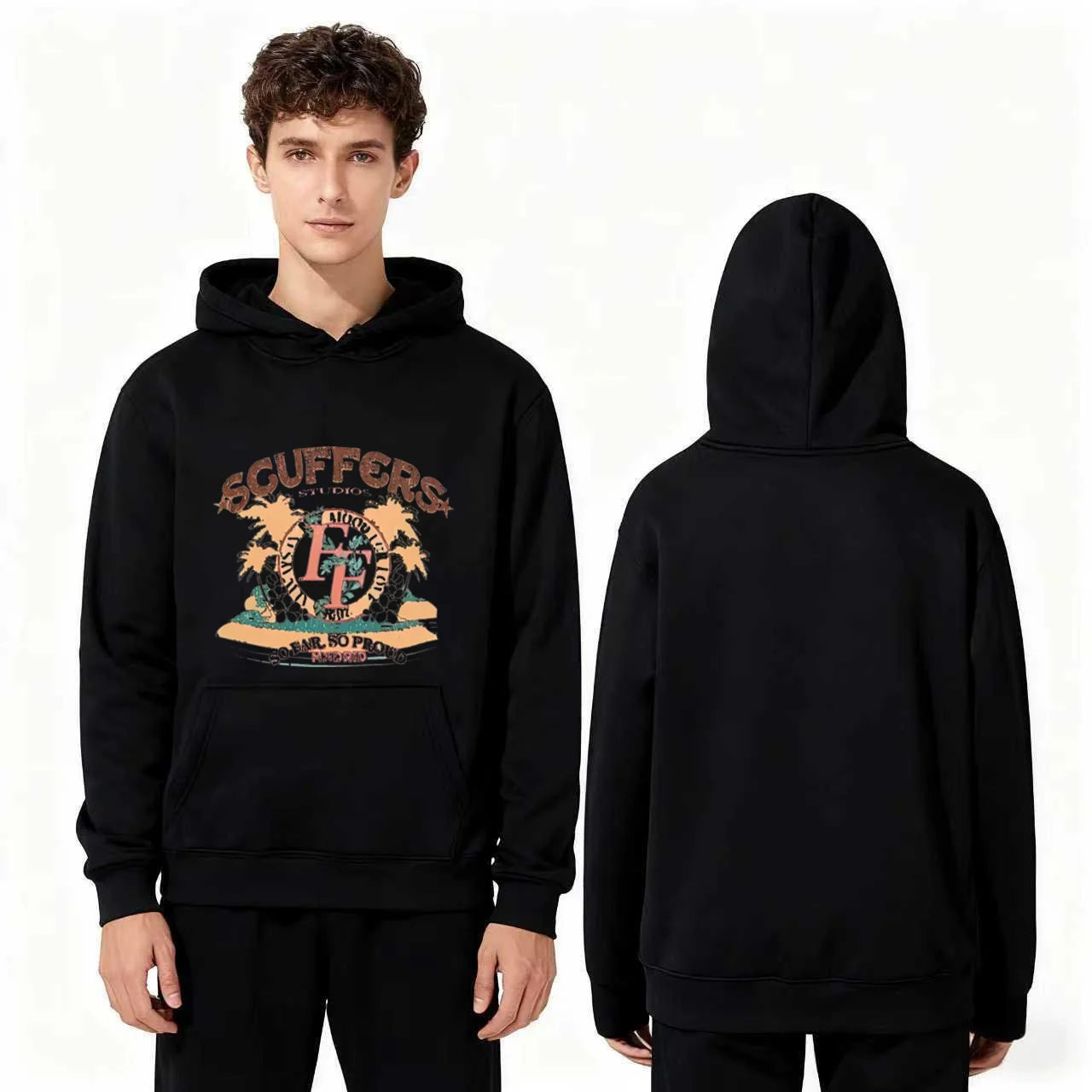 

Новинка 2023 года, толстовка с капюшоном SCUFFERS STUDIO с принтом 330 г, повседневная уличная одежда унисекс, толстовка для мужчин и женщин, модный пуловер