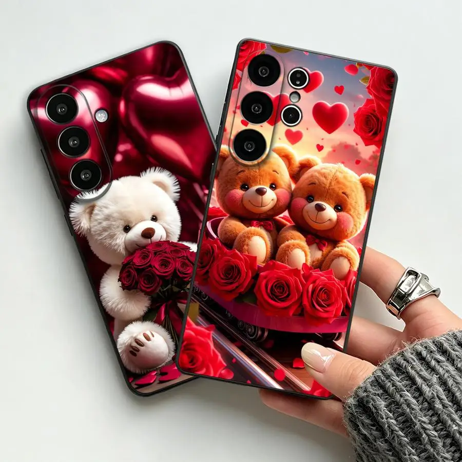 Romantic Bear Illustration Case for Samsung Galaxy S26 Ultra S24 S10 S9 S23 S21 FE Note 20 8 9 10 S20 Ultra S25 Plus Funda Phone