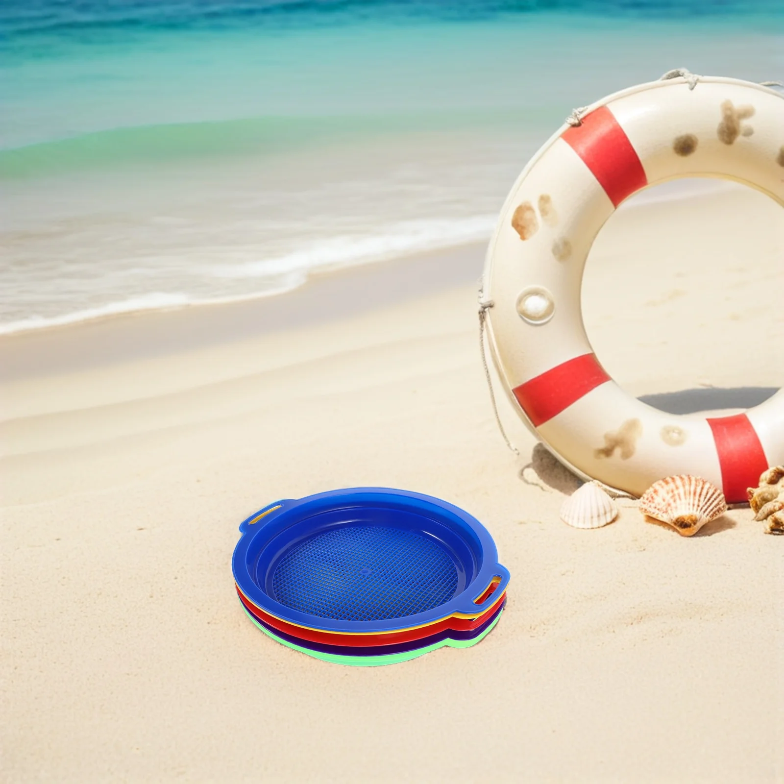 5Pcs Kids Beach Sand Sifter Set Mesh Strainer for Sandbox Backyard Pool Outdoor Summer Play Rock Shell Collector Sand Sieve