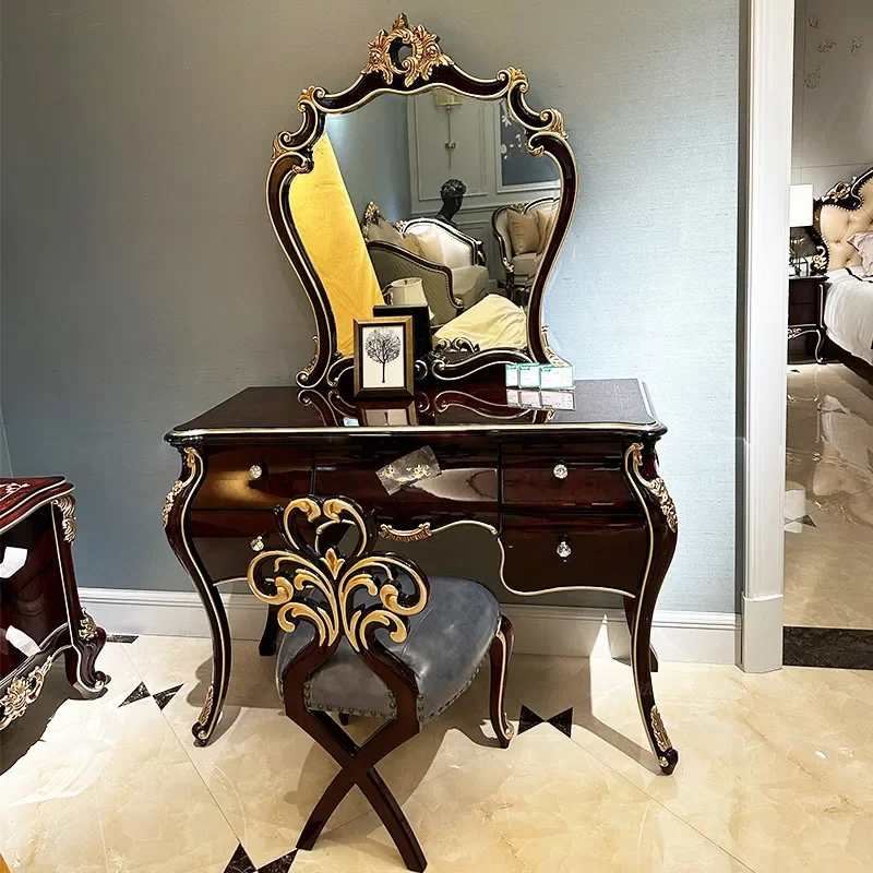 for French Lafite Red Dresser European Neoclassical Master Bedroom Storage Makeup Table American Solid Wood Vanity Desk