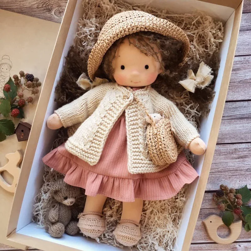 

Handmade Cotton Waldorf Doll Mini Dress-Up Toy DIY Gift Box for Birthday Gift