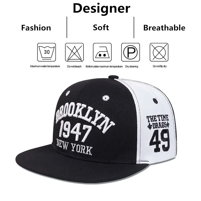 Unisex BROOKLYN 1947 Embroidery Hip-hop Hats Outdoor Adjustable Casual Baseball Caps Sunscreen Hat