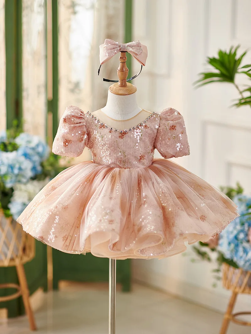 

Mvozein Glitter Flower Girl Dresses Puffy Sleeves Girl Party Dresses O-Neck Sequin Kid Girl Dress First Communion Gown