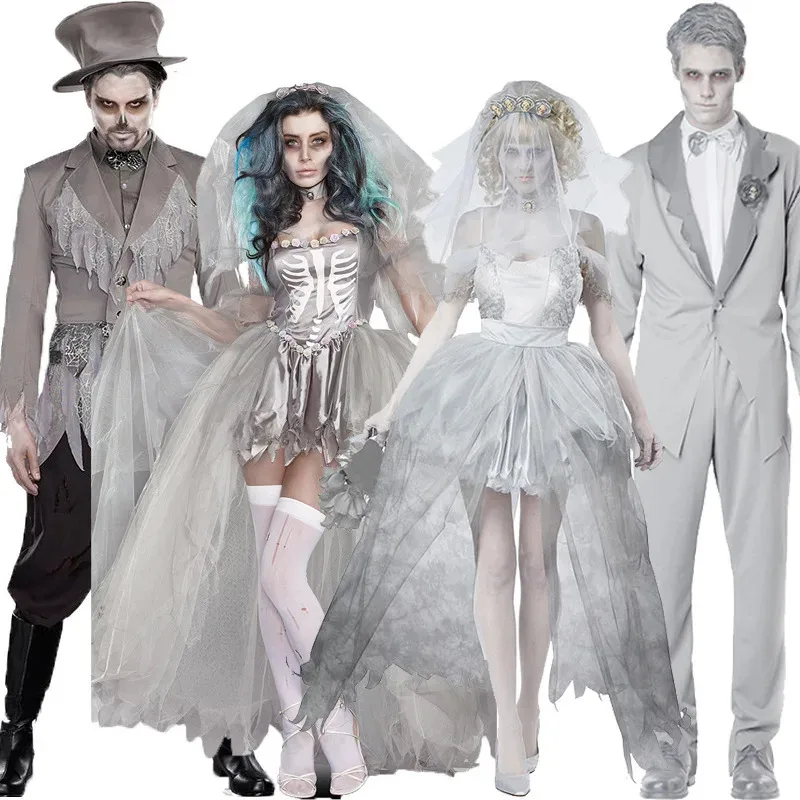

Halloween Costume for Women and Men Couple Clothing Cosplay Vampire Costumes Dress Zombie Ghost Bride Groom Suit Pants Shirt
