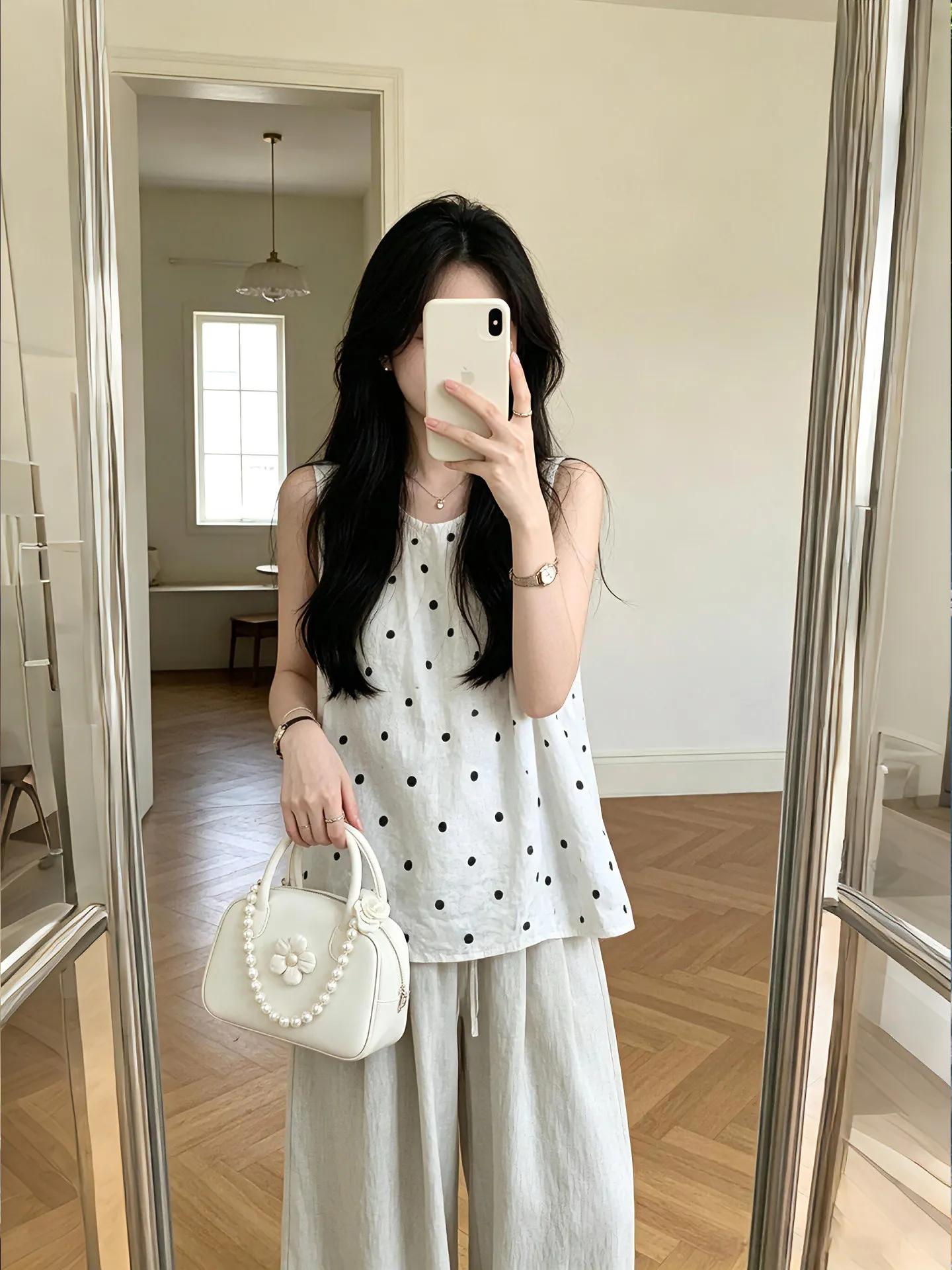 

Summer plus Size Women's Polka Dot Sleeveless Top And Wide Leg Pants Set Casual Comfortable Loose Fit Fashion Ensemble