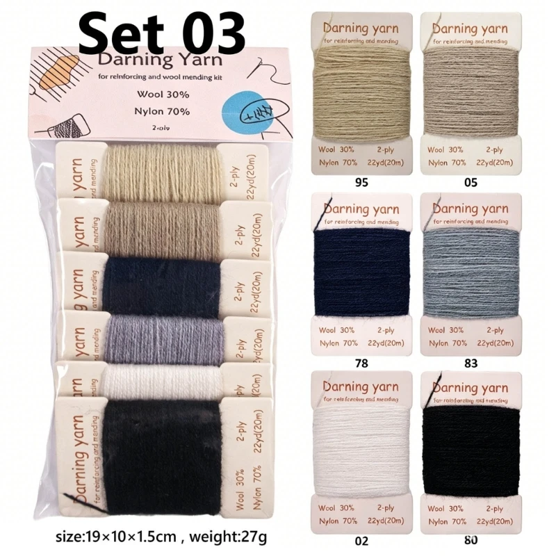 6 Color Wool Blend Repair Yarn 30 Wool 70 Nylon for Home Sewing Projects J0MC