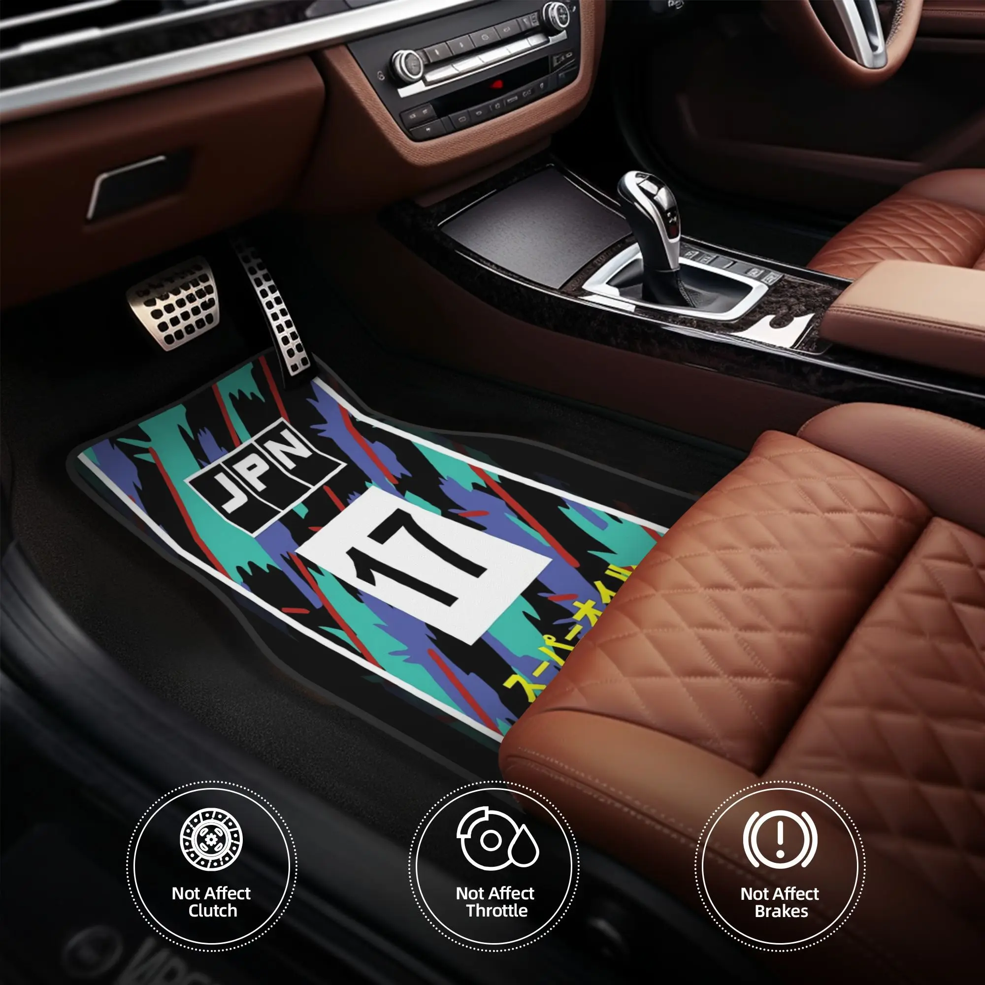 Set Of 4 HKS Style Japanese Car Floor Mats - Made From Sturdy Polyester Fiber, Suitable For Vehicles, Featuring A Fun Design Wit