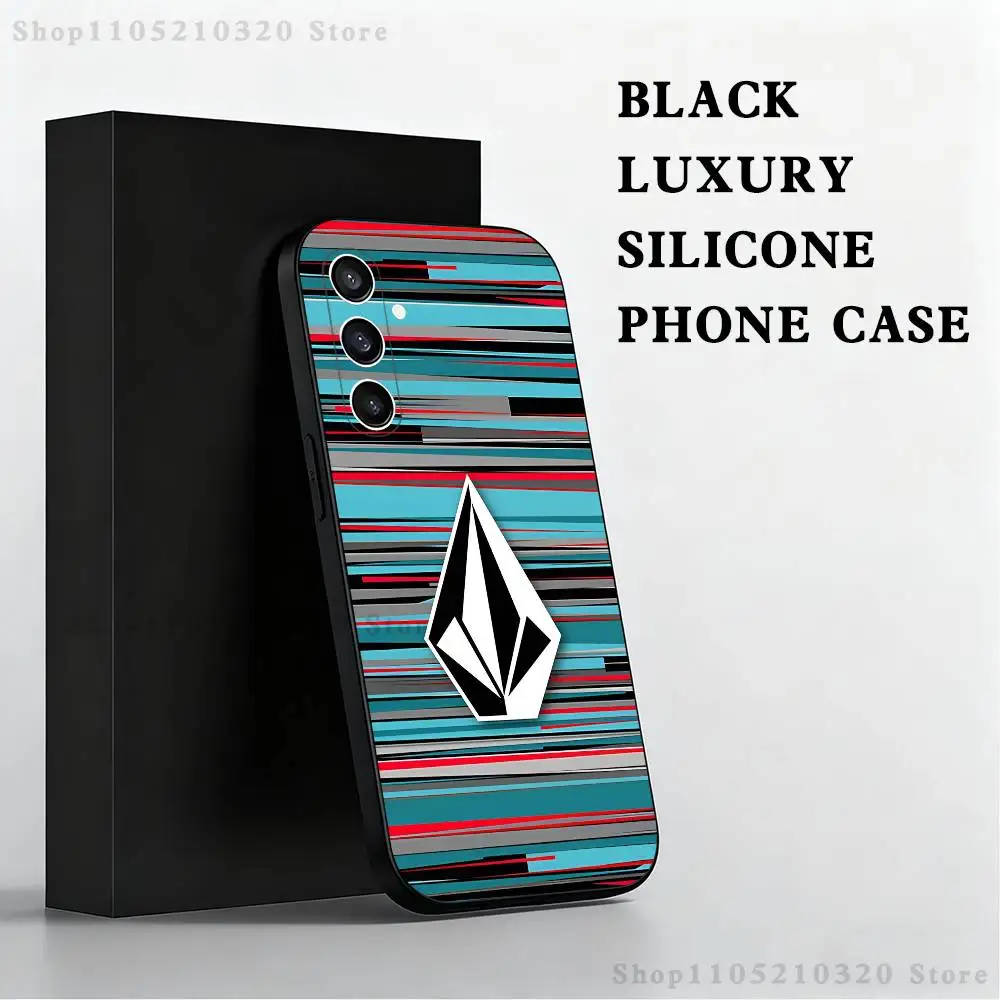 V-VOLCOM-S Sport Style Phone Case  For Samsung S 25,24,23,22,30,21,10,9,Ultra,Plus,Lite,FE,4,5 G Black Soft Case