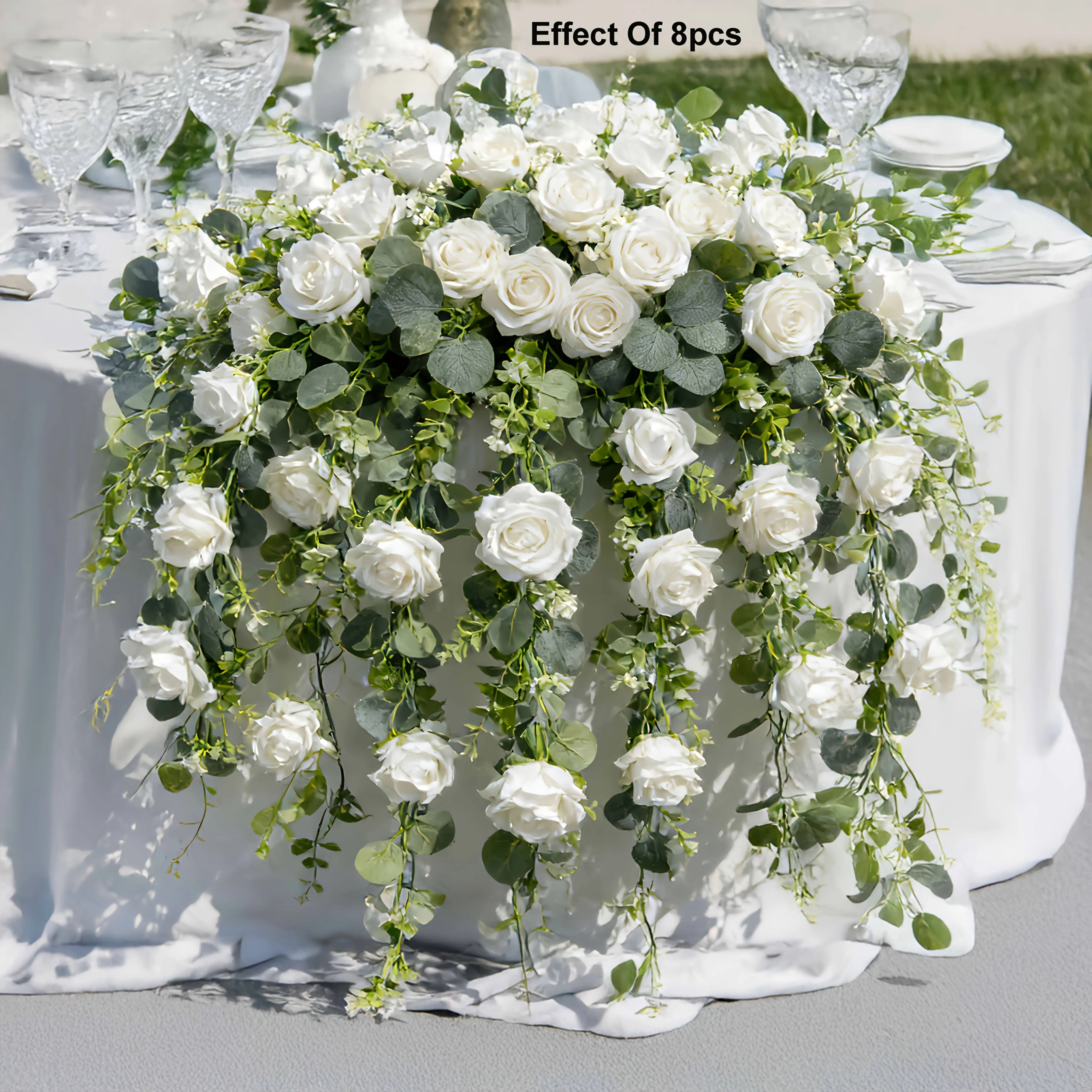 Eucalyptus Preserved - 14/7 stuks Kunstbloemen Witte Roos Eucalyptusblad