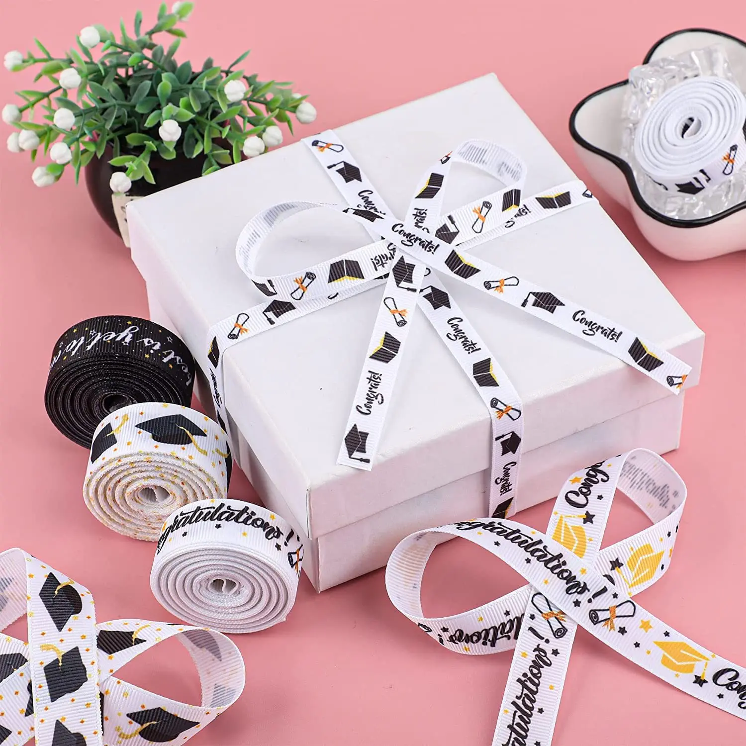 5Yards Graduate Day Ribbons Thread Cake Gifts Box Packaging Wedding Bouquet Birthday Christmas Bowknot Scene Party Decoration