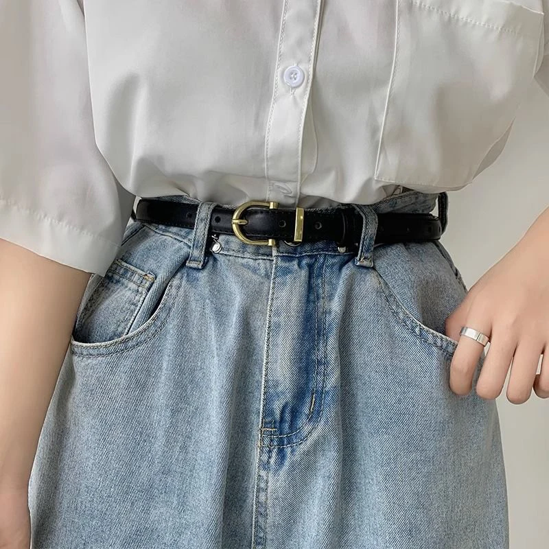Корейские джинсовые ремни для женщин, роскошный дизайн, пояс, простой ретро-овал, черный, золотой ремень с пряжкой, женские ремни из искусственной кожи, женский тренд